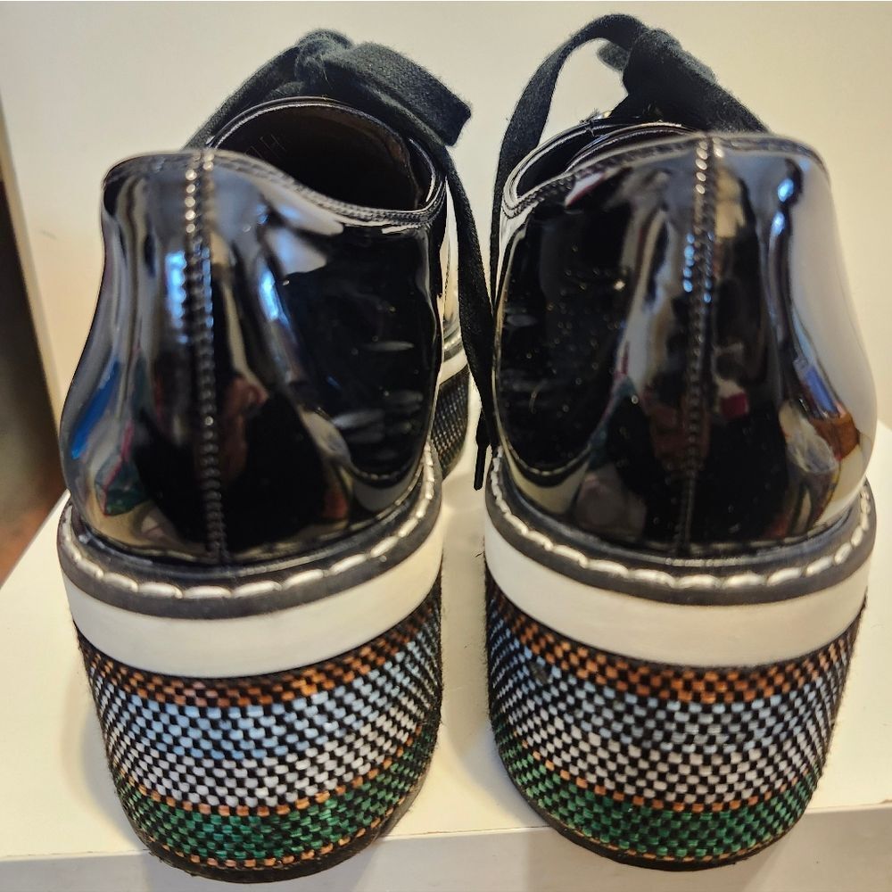ZARA Black Patent Multi-Stripe Thick Platform Oxford Shoes sz.8/38 - Picture 6 of 9
